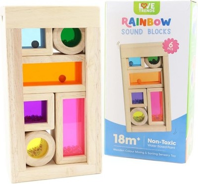 HOLZ REGENBOGEN KLANGBLÖCKE BABY SENSORISCHES SPIELZEUG MONTESSORI STAPELN GEBÄUDE 
