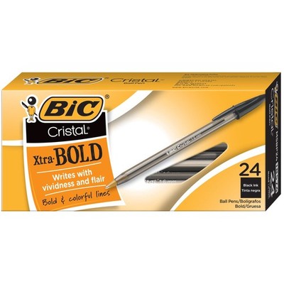 BIC Cristal Xtra Bold Ballpoint Pens, 24 Count (Pack of 1), Black Ink 