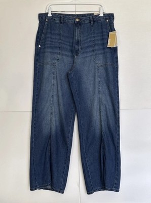 Michael Kors Women Jeans Carmen Wide Leg Super High-rise Med Hrtgwash Size14 NWT