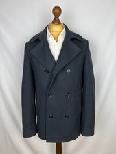 HUGO BOSS Solid Midnight-Blue Double-Breasted Modern Wool Overcoat Medium40US