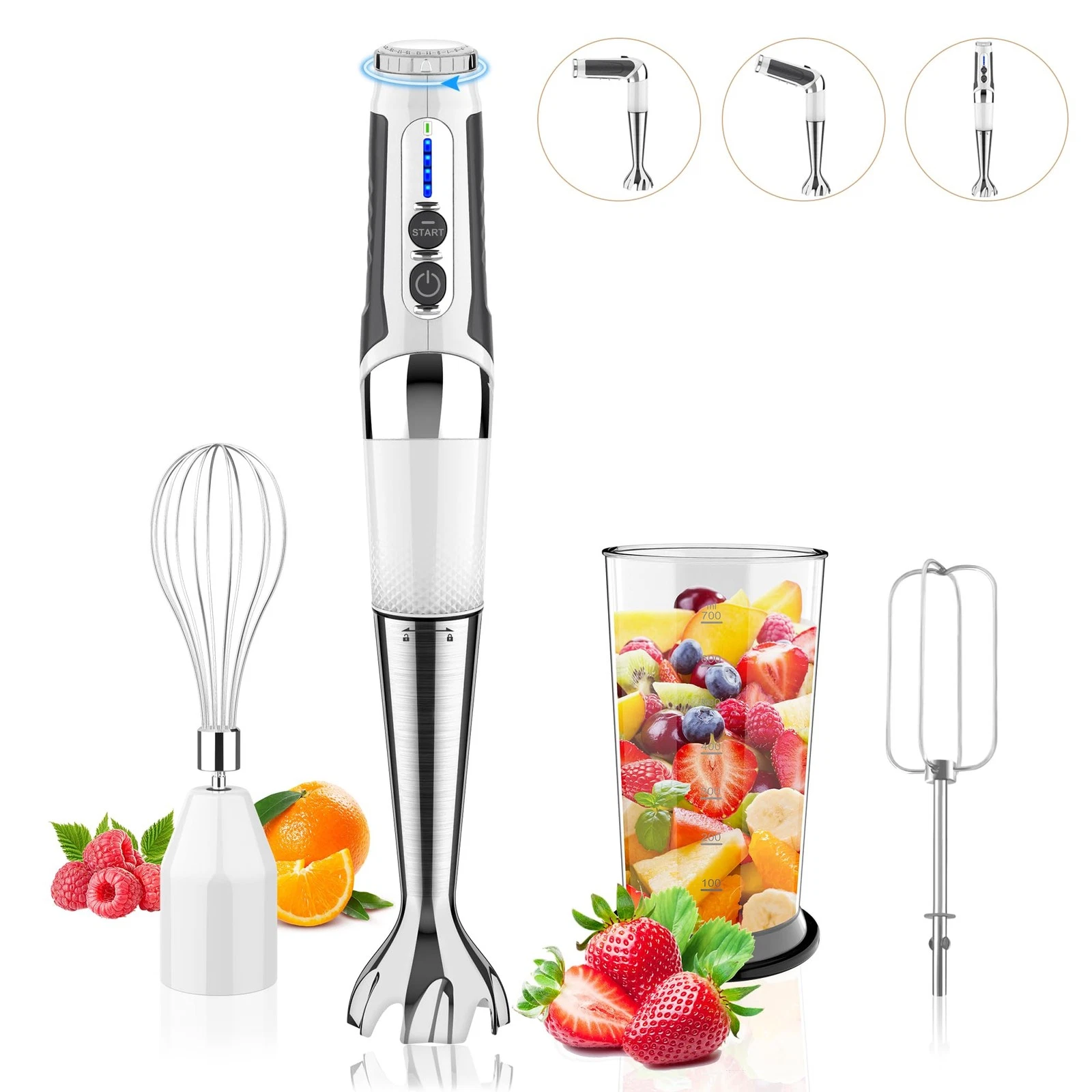 Cordless Immersion Blender 3-in-1 21 Speed USB Rechargeable White Toogel