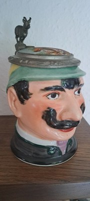 alter Figurenkrug, alpine hunter, Bierkrug, Sammlerkrug, Porzellankrug 