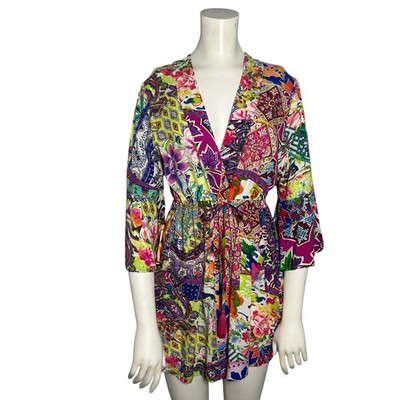 Johnny Was Locita Patchwork Drawstring Mini Dress Swim Cover Up SMALL