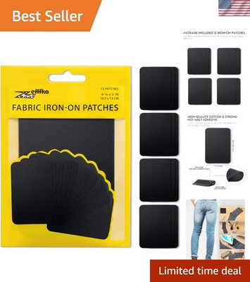 #ad Versatile Black Iron on Fabric Patches Kit 12pcs 3x4.25” for Easy Repairs $16.19
