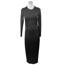 NA-KD Womens Black Ruched Long Sleeve Crewneck Maxi Bodycon T-Shirt Dress Size M