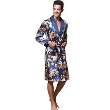 ZUEVI Men's Long Sleeve Satin Kimono Robe Dragon Lightweight Bathrobe Pajamas...