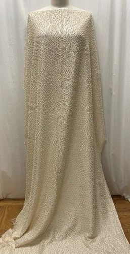 Hand Stitched Beaded 100% Silk Dupioni Ivory Luxury Fabric 4.5 Yards Multi Width - product listing photo