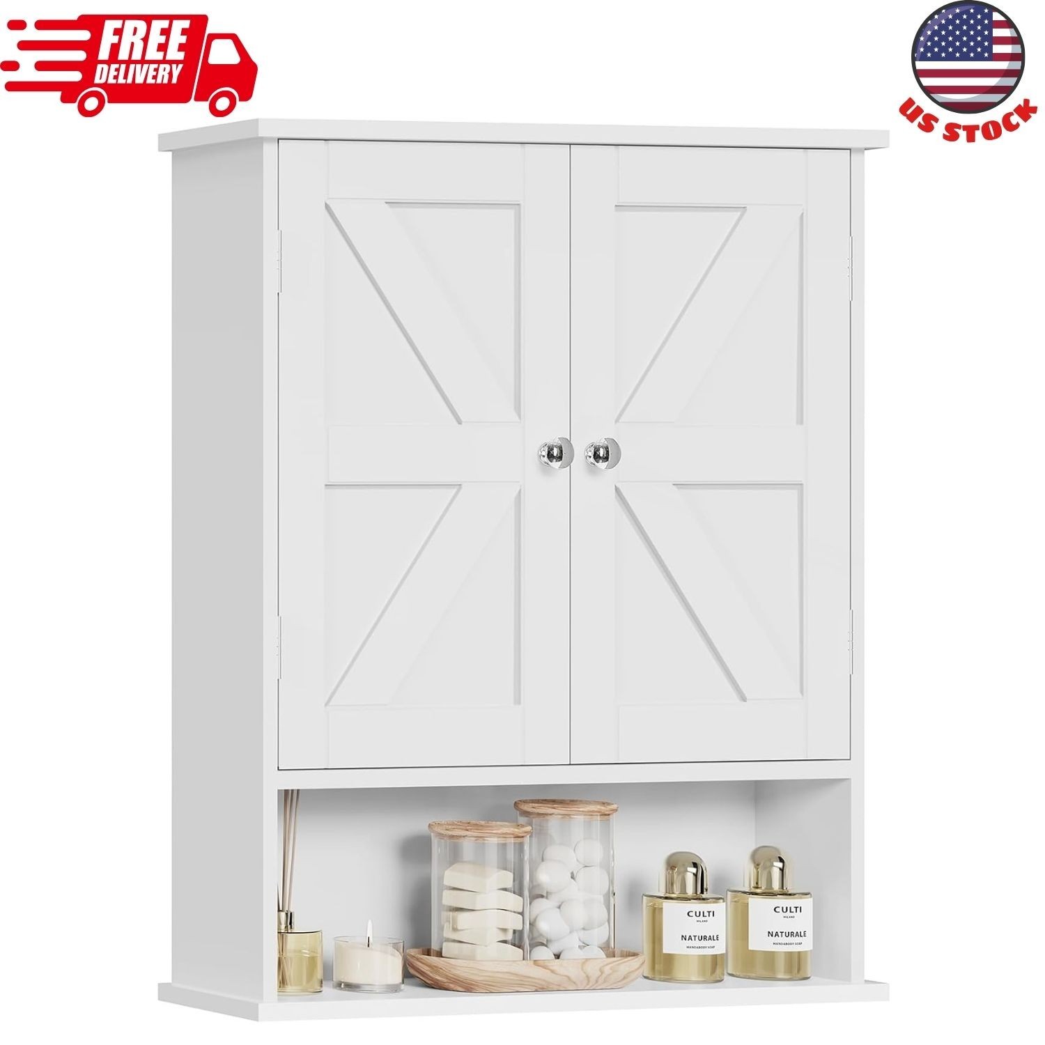 Bathroom Wall Cabinet,Over The Toilet Space Saver Storage Cabinet with Barn Door