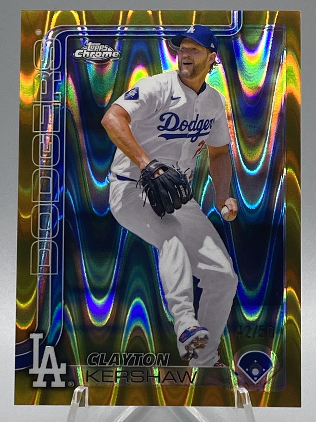 2025 TOPPS CHROME CLAYTON KERSHAW GOLD RAYWAVE /50 DODGERS...HOT!!!