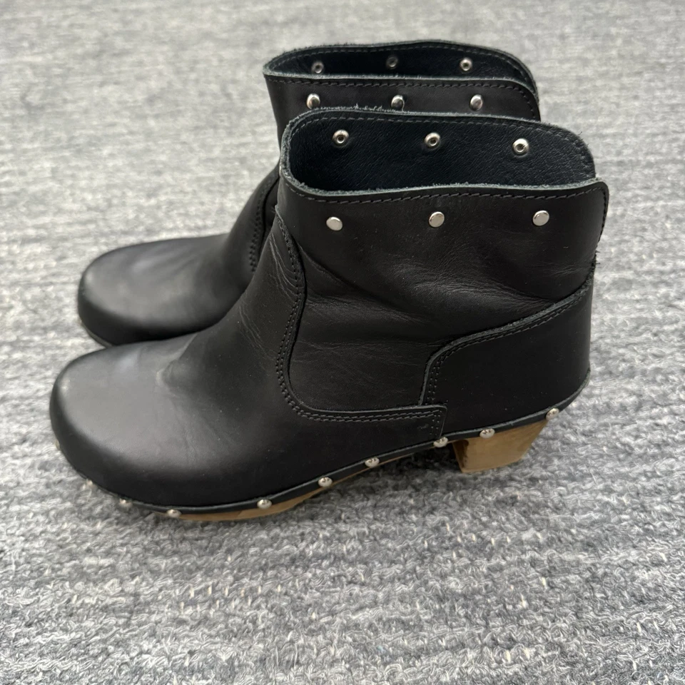 Sanita 靴子女式 37 美码 6.5 黑色皮革踝拉链铆钉鞋跟舒适 — 第 3/4 张图片