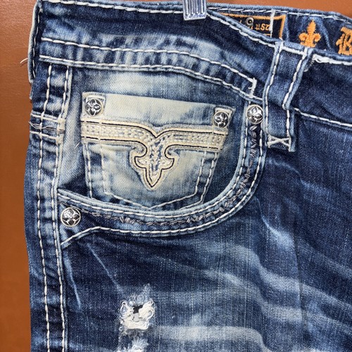 Rock Revival Scotte Distressed Ripped Stretch Jean Shorts Mens Size 40 - Picture 2 of 16