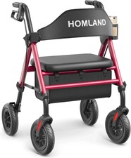 HOMLAND Foldable Rollator Walkers with Seat for Seniors, 8'' Big Wheels, 350 lb.