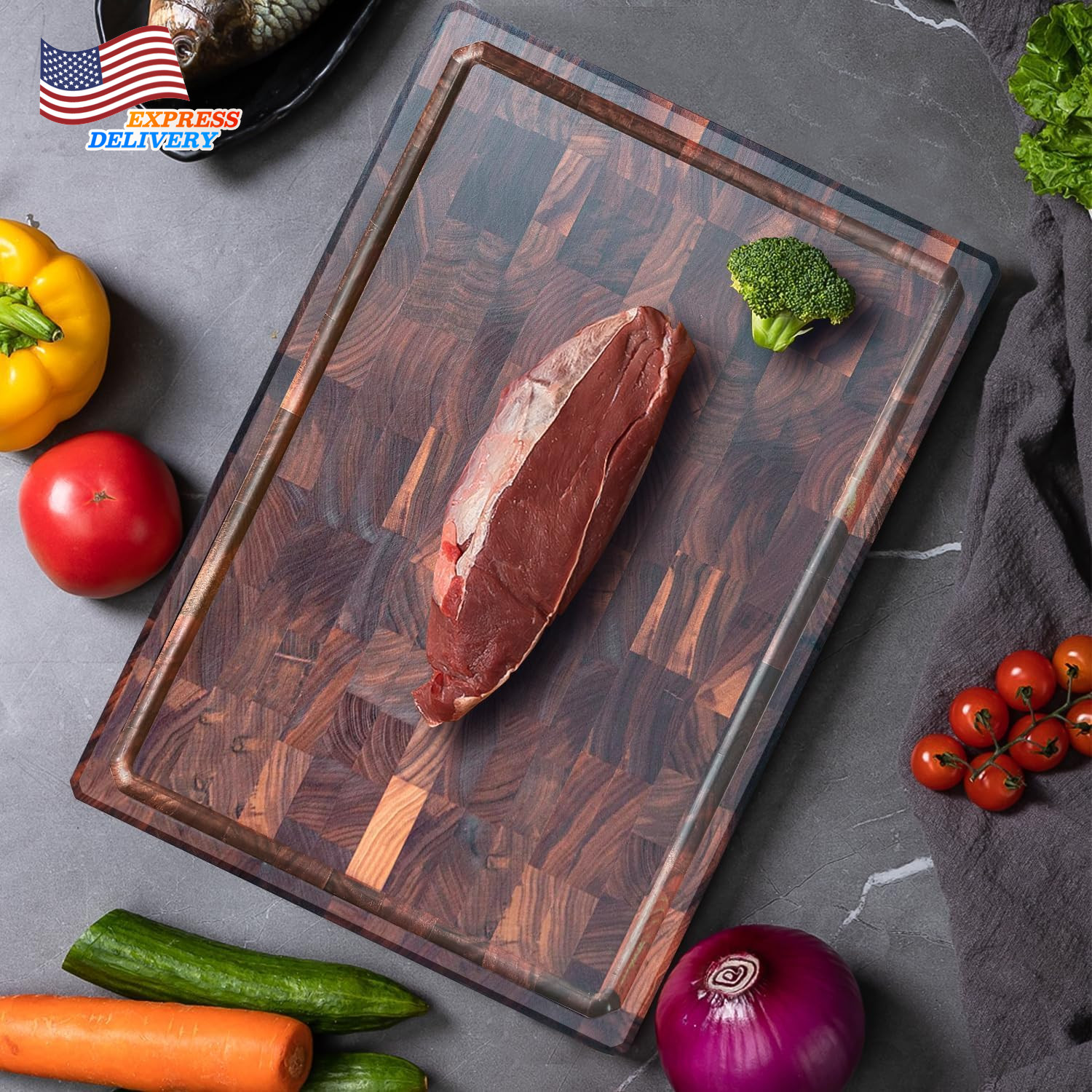 Large Cutting Board Premium Walnut Chopping Board for Kitchen with Juice Slot