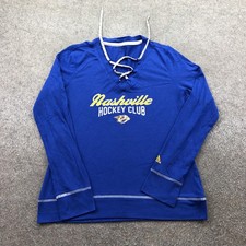 Nashville Predators Shirt Womens Large Blue NHL Hockey Lace Up Top Adidas