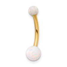 14K Gold 14 Gauge Polished Created Opal Navel / Belly Ring