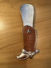 Vintage Texas Metal Shoehorn Cowboy Boot with Real Leather, 6" Long