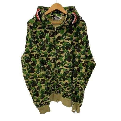A BATHING APE (BAPE) Felpa con cappuccio A Bathing Ape mimetica squalo verde XL cotone full zip usata