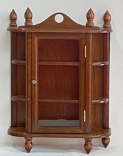 Vtg Wooden 3 Tier Curio Cabinet Showcase Display Shelfs & Glass Door (See Desc)