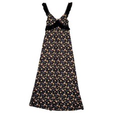 New ASOS Dress Womens 6 Black Floral Maxi Ruffle Lace Strap V Neck Boho Empire