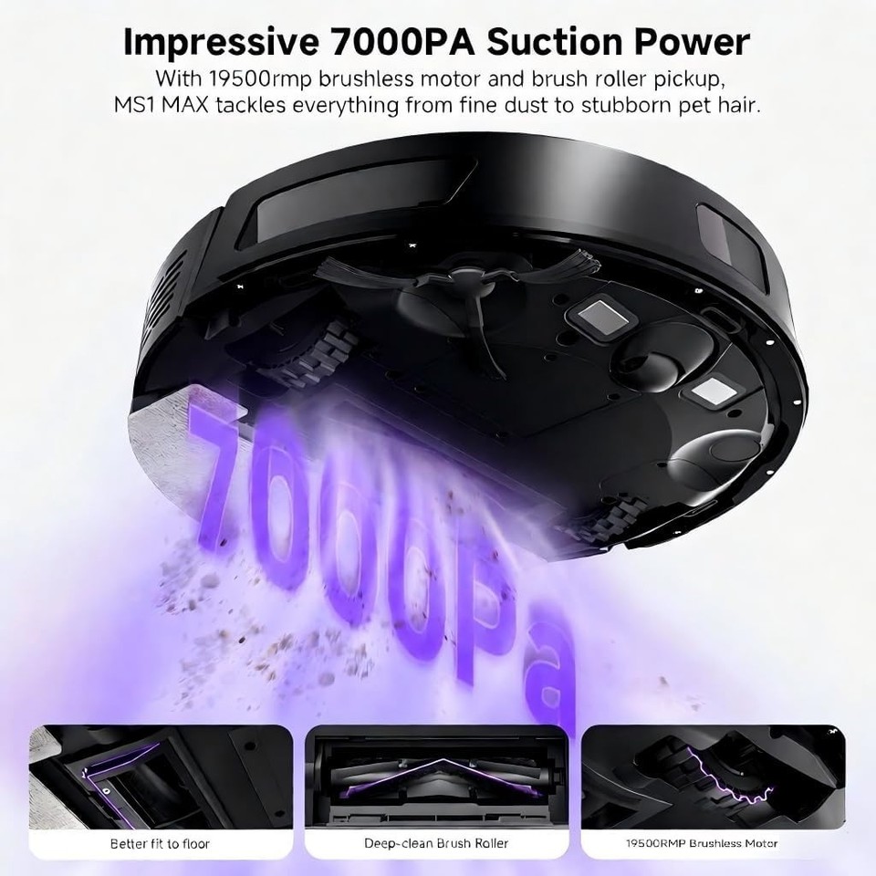 Engineer Robot 7000Pa MS1-MAX Robot Vacuum Cleaner Smart Mapping Hoover 180mins APP ...