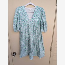 KARLIE Green Purple Checkered Swirl Print Babydoll Mini Dress Medium