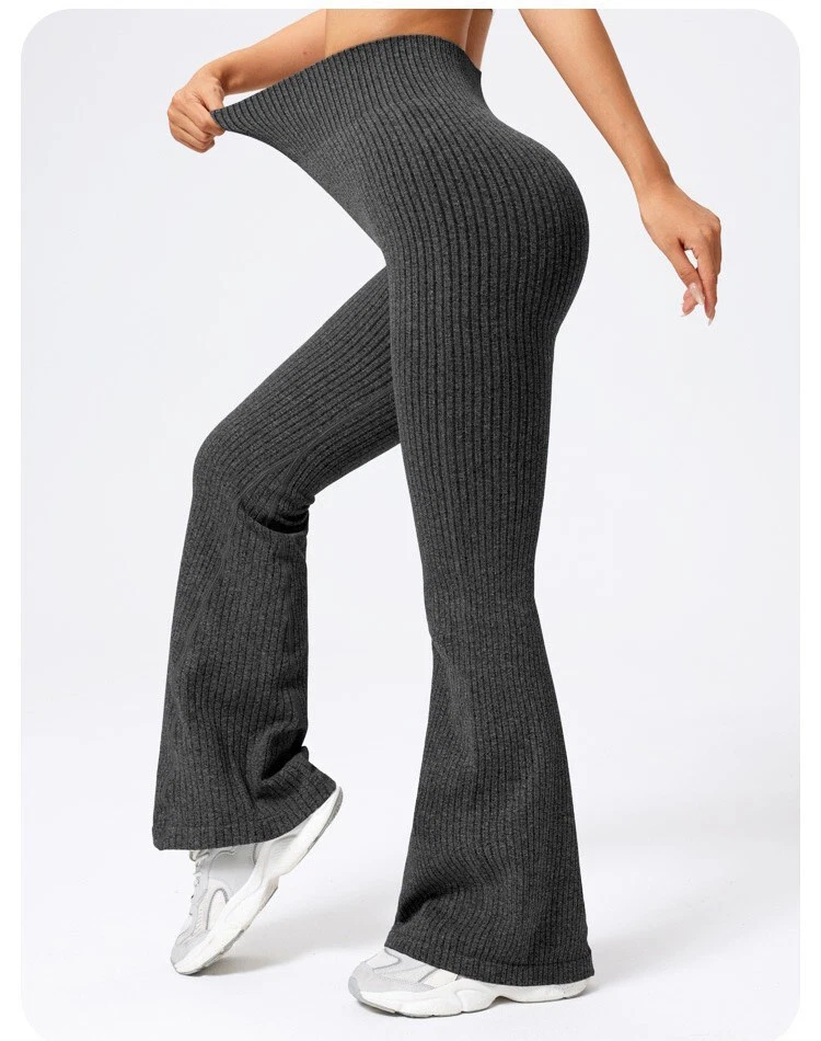 Para mujeres Acanaladas Sin Costuras Acampanadas Leggings Control Abdomen Bootcut Informal Yoga Pantalones Foto 3 de 4