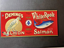 RARE  1930  SALMON LABEL BEAUTY WITH BIRD: WHITE ROOK BRAND