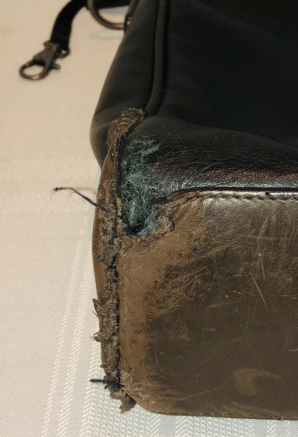 TUMI Black Leather Briefcase Bag, Brown Trim, Needs Repair, or Use For