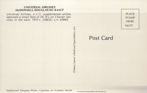 Universal Airlines McDonnell Douglas US -- Airplane, Plane, Aircraft Postcard - Picture 2 of 2