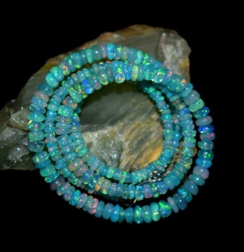 16" Natural Ethiopian Opal Beads Natural Welo Fire Sky Blue Opal Beads Necklace - Picture 1 of 4
