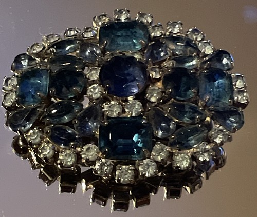 SCHÖNE SELTENE 50er/60er Jahre große längliche königliche & hellblaue Strass Brosche - Bild 4 von 11