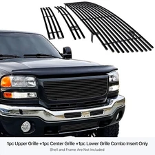 For 2003-2006 GMC Sierra 1500/2500HD/3500 Stainless Black Billet Grille Combo