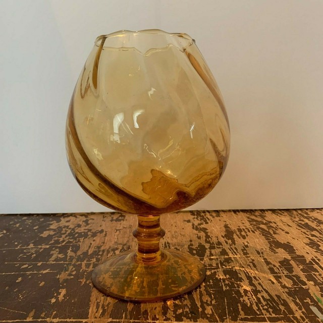 Vintage Mid Century Amber Glass Swirl Optic Snifter Vase eBay