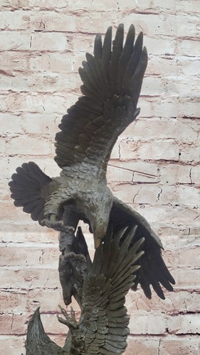 Rara Escultura Muy Grande Original Dos Águilas Voladoras Mármol Estatuilla Arte Bronce - Imagen 7 de 10