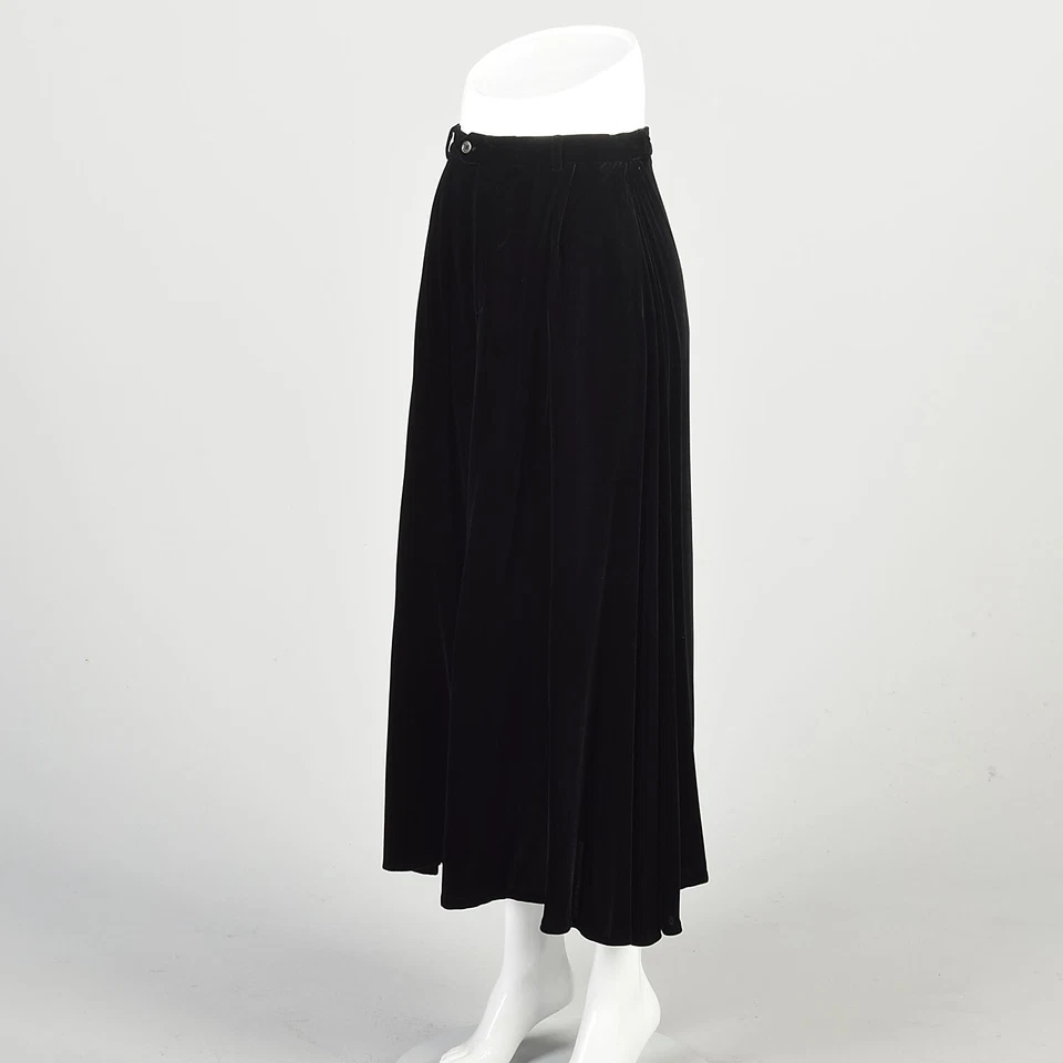 Pequeña Falda Midi Ralph Lauren Terciopelo Negro Años 2000 Seda Rayón Formal Noche Foto 4 de 4