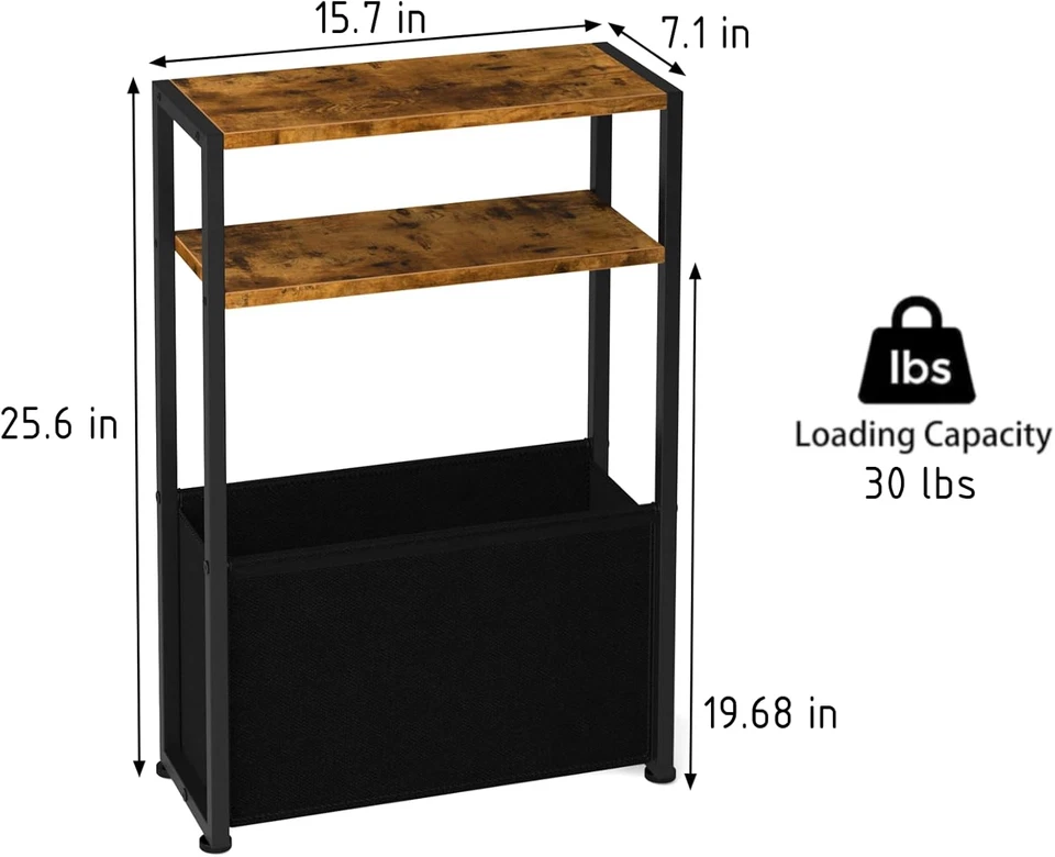 Mesa auxiliar estrecha, mesas de extremo delgado con cesta de tela, mesa delgada espacios pequeños Foto 2 de 4