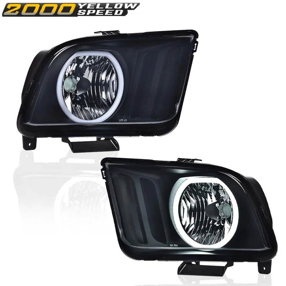 Fit For 05-09 Ford Mustang Smoke/Black LED DRL Halo Headlights Assembly Pair Foto 2 de 4