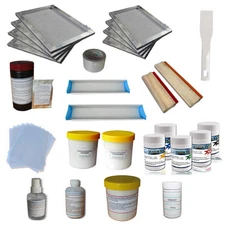 4 Color Screen Printing Materials Kit Ink Squeegee Stretch Frame DIY Press Tools