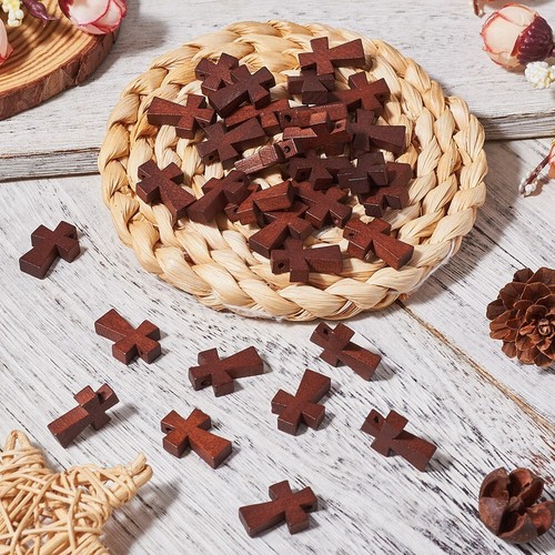 100x Saddle Brown Wooden Religion Cross Charms Pendants Jewelry Making 20x14x5mm - Picture 4 of 7