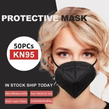 50 Pcs Black KN95 Face Mask 5 Layer Disposable Mask FLship