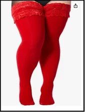 plus Size Thigh High Stockings Womens 55D Semi Sheer Silicone Lace Top Stay up L