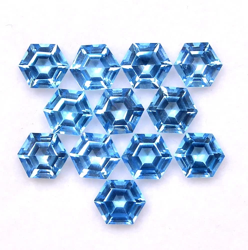 5x5 mm To 10x10mm Natural Swiss Blue Topaz Hexagon Cut Loose Gems Price Per Pcs