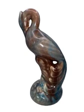 Vintage Mid Century Modern Ceramic Egret Figurine Mauve Blue Shore Bird 6.5”
