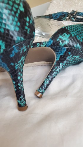 Impo Tempting Ankle Strap Sandals Heel Green Blue Faux Snake Womens 7M - Picture 5 of 6