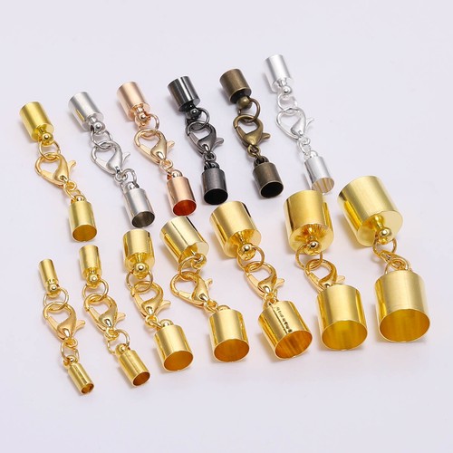 10pcs Round Cord Ends Caps Lobster Clasp Extender For Jewelry Making Connector - Picture 1 of 18