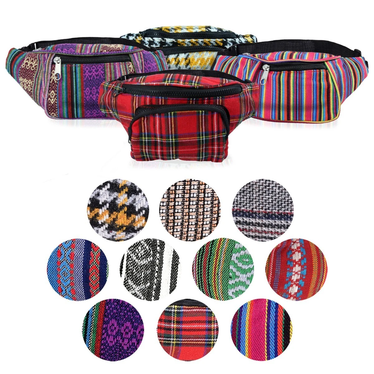 FESTIVAL HIPPIE BUM BAGS Tweed Boho Rustic Tribal Pattern Travel Money Belt Pack