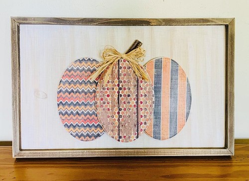 Handmade Wood Framed Pumpkin Wall Decor Polka-Dots/Stripes/Zig-Zag