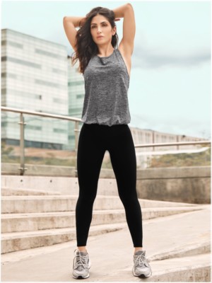 Women's Athletic Jumpsuit Black Leggings & Gray Tank   Workout Yoga Running