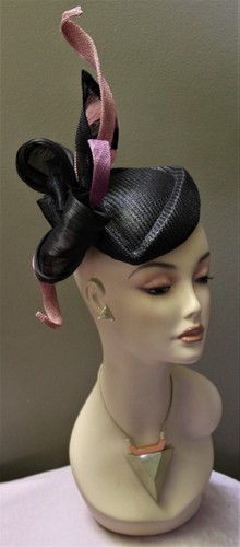 New women's Hostess Fascinator by Alexander &Hallatt in Black Buntal & Sinamay - Picture 2 of 12
