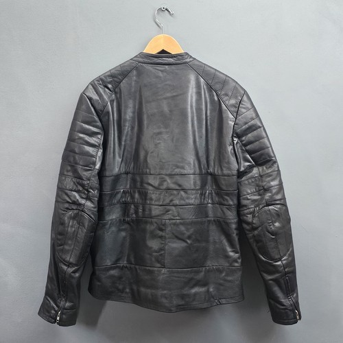 Asos Leather Jacket Mens Large L Black Biker Bomber Zip Buckle Snap Button - Picture 8 of 10